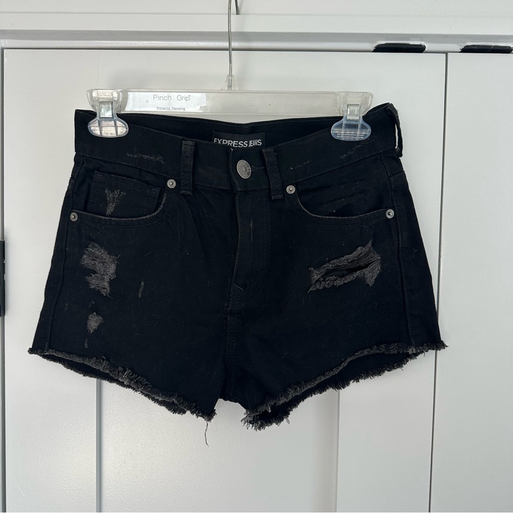 Like New! Express Black Distressed Denim Shorts